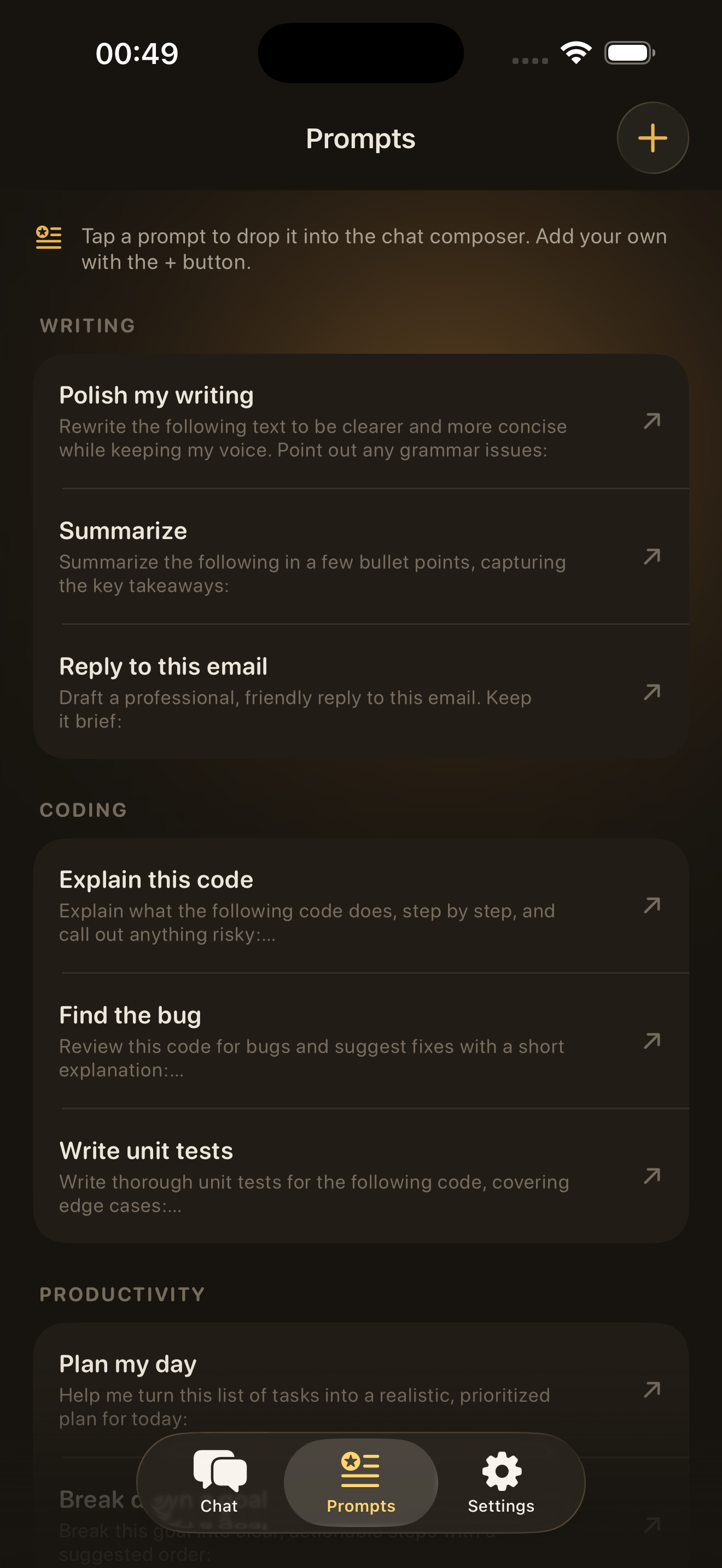 Ollama Mobile on iPhone: Prompt library
