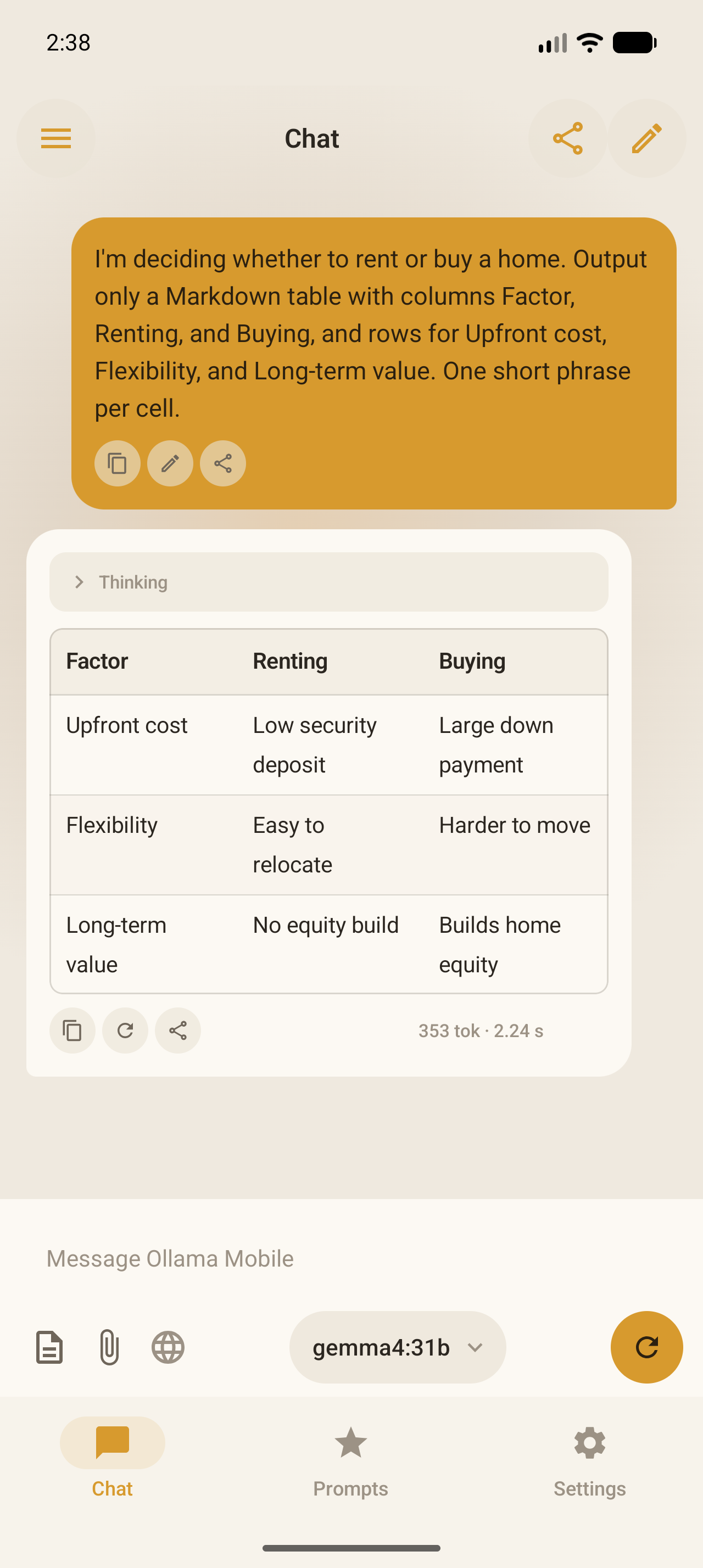 Ollama Mobile on Android: Compare in a table