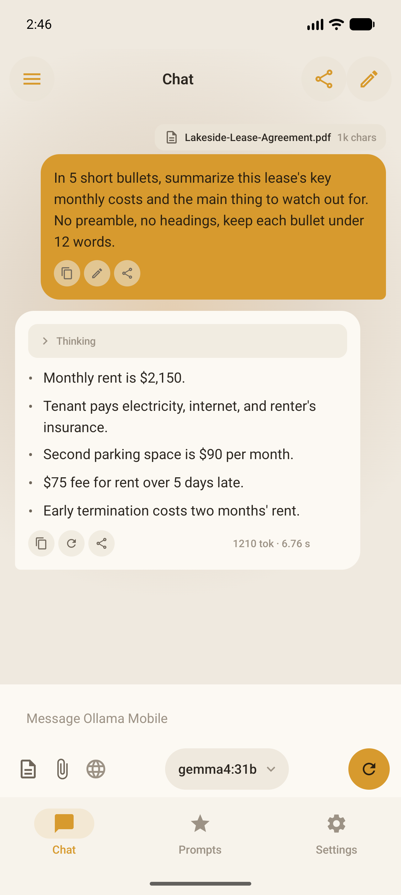 Ollama Mobile on Android: Summarize a document